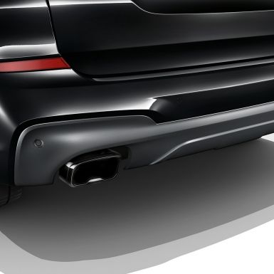 BMW X3 M40i and BMW X3 M40d, tailpipe trims. BMW X3 M40i and BMW X3 M40d in Black Sapphire metallic, exterior, tailpipe trims in Black Chrome.