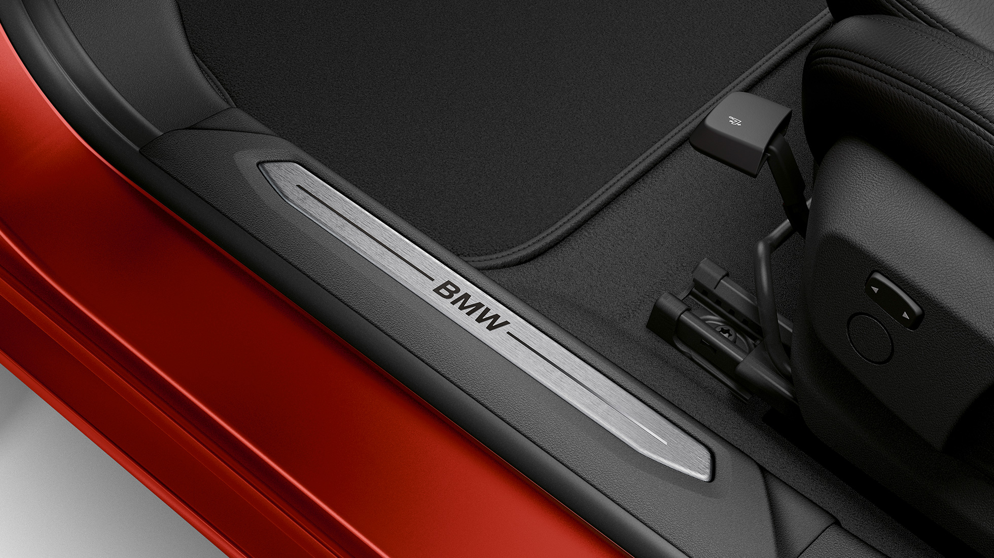 Отделка порогов BMW 2 серии Gran Coupé Модель Sport Line Отделка порогов BMW 2 серии Gran Coupé Модель Sport Line Melbourne Red F44 интерьер