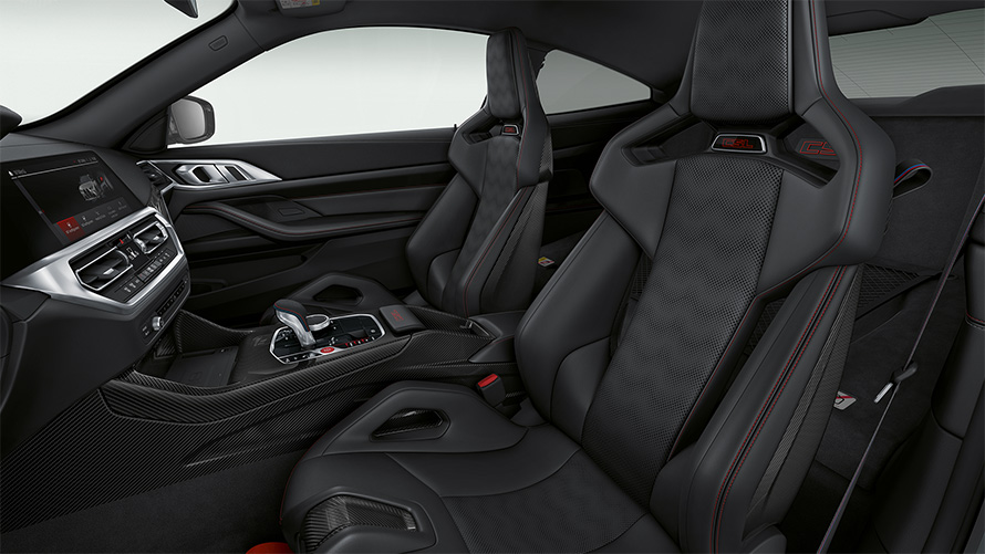 BMW M4 CSL G82, салон, карбоновое ковшеобразное сиденье M Carbon