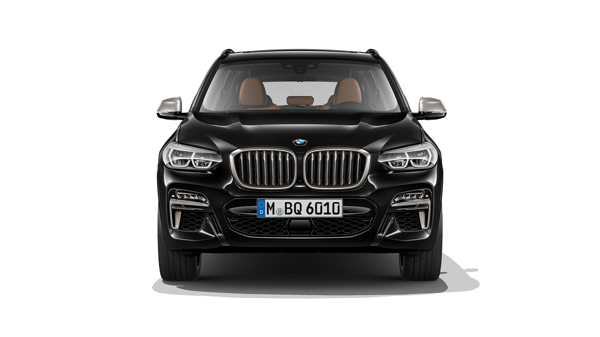 BMW X3 M40i и BMW X3 M40d, вид спереди. BMW X3 M40i и BMW X3 M40d в Black Sapphire металлик, экстерьер, вид спереди.