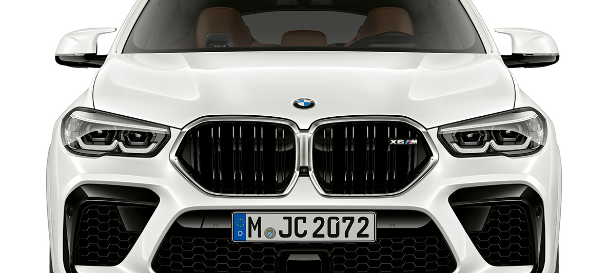 Передняя часть BMW X6 M F96 Двойная решетка радиатора M, BMW Х6 М F96 2020 SUV, вид спереди