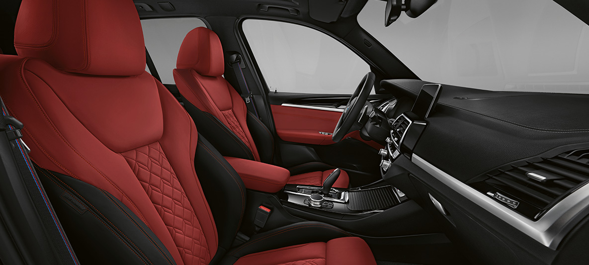 BMW X3, расширенная мелкозернистая кожа BMW Individual 'Merino' в цвете Фиона Красный/Черный BMW X3, расширенная мелкозернистая кожа BMW Individual 'Merino' в цвете Фиона Красный/Черный